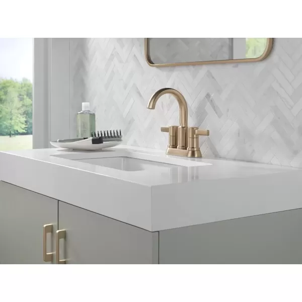 imageDelta Faucet Albion Centerset Bathroom Faucet Matte Black 2Handle Bathroom Faucet Delta Bathroom Sink Faucet Metal PushPop Drain Assembly 12 GPM Flow Rate Matte Black 25855LFBLChampagne Bronze