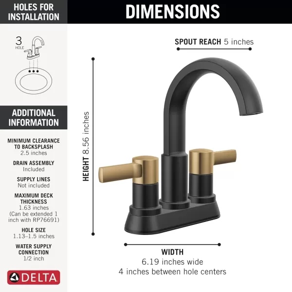 imageDelta Faucet Albion Centerset Bathroom Faucet Matte Black 2Handle Bathroom Faucet Delta Bathroom Sink Faucet Metal PushPop Drain Assembly 12 GPM Flow Rate Matte Black 25855LFBLMatte Black  Champagne Bronze
