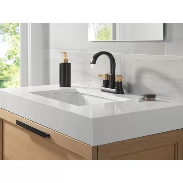 imageDelta Faucet Albion Centerset Bathroom Faucet Matte Black 2Handle Bathroom Faucet Delta Bathroom Sink Faucet Metal PushPop Drain Assembly 12 GPM Flow Rate Matte Black 25855LFBLMatte Black  Champagne Bronze