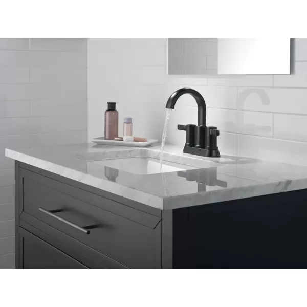 imageDelta Faucet Albion Centerset Bathroom Faucet Matte Black 2Handle Bathroom Faucet Delta Bathroom Sink Faucet Metal PushPop Drain Assembly 12 GPM Flow Rate Matte Black 25855LFBLMatte Black