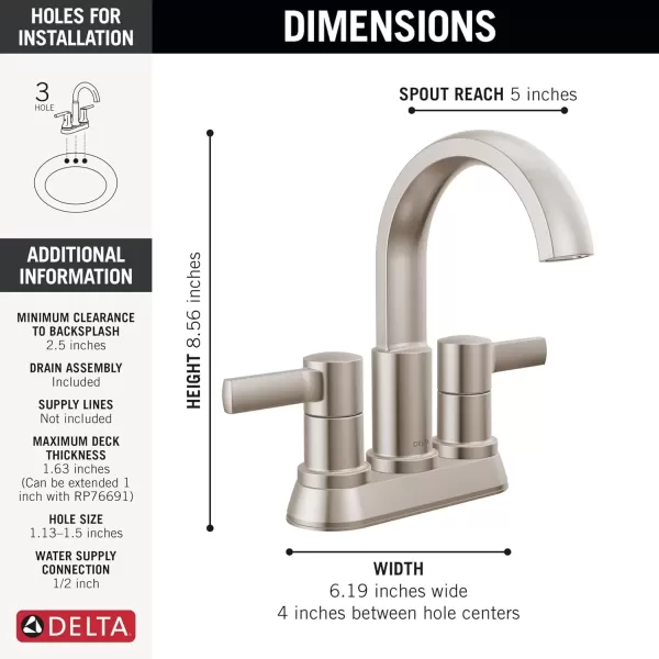 imageDelta Faucet Albion Centerset Bathroom Faucet Matte Black 2Handle Bathroom Faucet Delta Bathroom Sink Faucet Metal PushPop Drain Assembly 12 GPM Flow Rate Matte Black 25855LFBLSpotshield Stainless