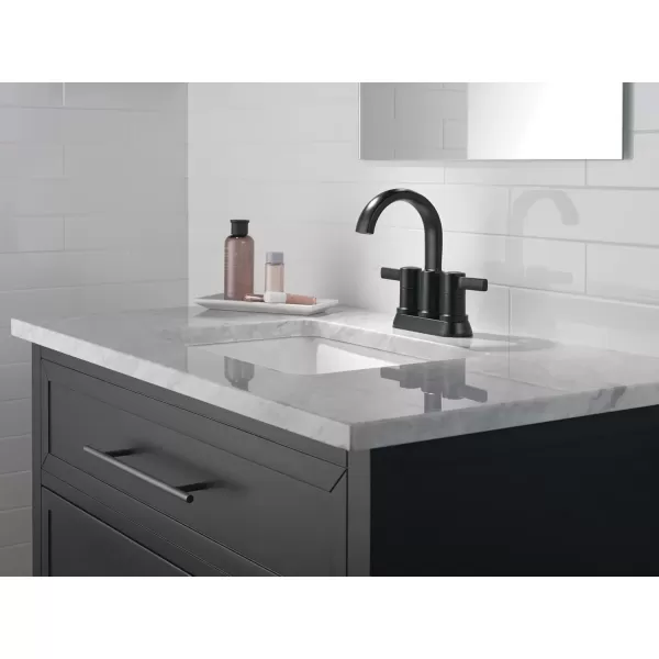 imageDelta Faucet Albion Centerset Bathroom Faucet Matte Black 2Handle Bathroom Faucet Delta Bathroom Sink Faucet Metal PushPop Drain Assembly 12 GPM Flow Rate Matte Black 25855LFBLMatte Black