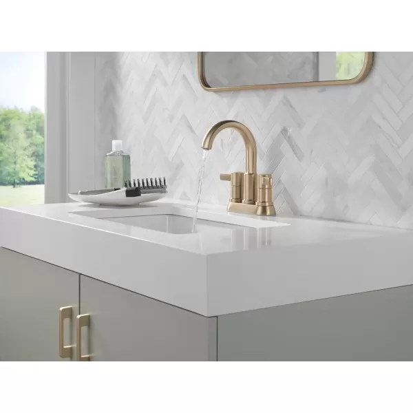 imageDelta Faucet Albion Centerset Bathroom Faucet Matte Black 2Handle Bathroom Faucet Delta Bathroom Sink Faucet Metal PushPop Drain Assembly 12 GPM Flow Rate Matte Black 25855LFBLChampagne Bronze
