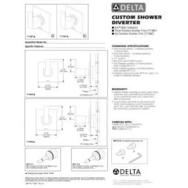 imageDelta Faucet Ara 6Setting Shower Handle Diverter Trim Kit Diverter Valve Trim Kit Black 6 Way Shower Diverter Delta Diverter Trim Matte Black T11967BL Valve Not Included
