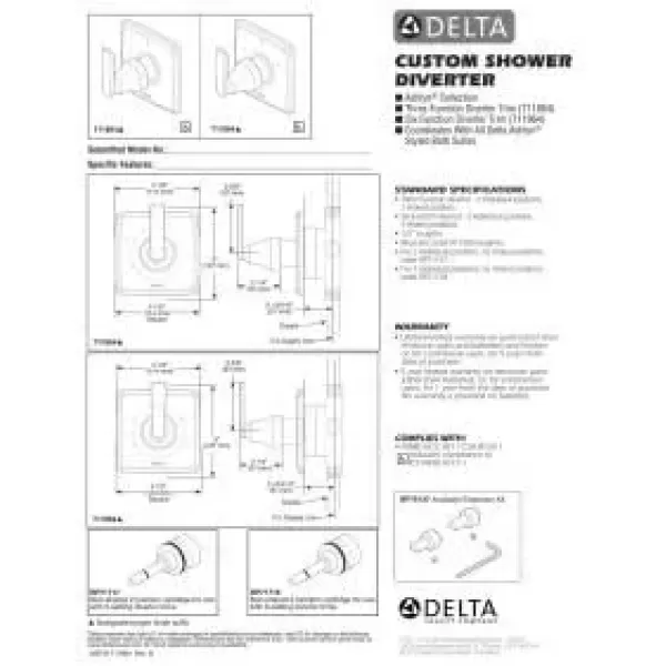 imageDelta Faucet Ashlyn 3Setting Shower Handle Diverter Trim Kit Diverter Valve Trim Kit Brushed Nickel 3 Way Shower Diverter Delta Diverter Trim Stainless T11864SS Valve Not IncludedVenetian Bronze