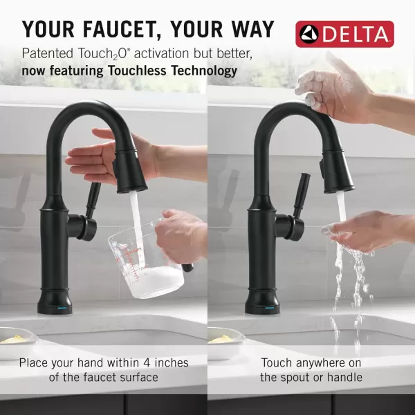imageDelta Faucet Renaldi Touchless Bar Faucet with Touch Technology Bar Sink Faucet Single Hole Matte Black Wet Bar Faucets Prep Sink Faucet Faucet for Bar Sink Matte Black 9984TLBLDSTMatte Black