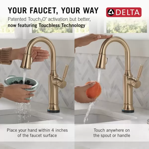 imageDelta Faucet Renaldi Touchless Bar Faucet with Touch Technology Bar Sink Faucet Single Hole Matte Black Wet Bar Faucets Prep Sink Faucet Faucet for Bar Sink Matte Black 9984TLBLDSTLumicoat Champagne Bronze