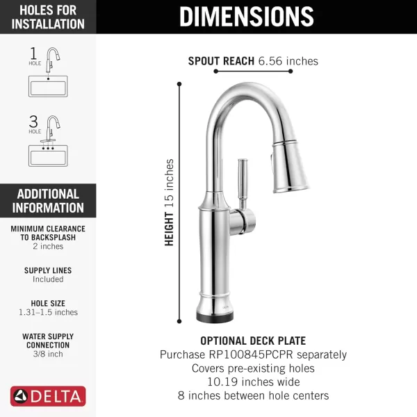 imageDelta Faucet Renaldi Touchless Bar Faucet with Touch Technology Bar Sink Faucet Single Hole Matte Black Wet Bar Faucets Prep Sink Faucet Faucet for Bar Sink Matte Black 9984TLBLDSTChrome