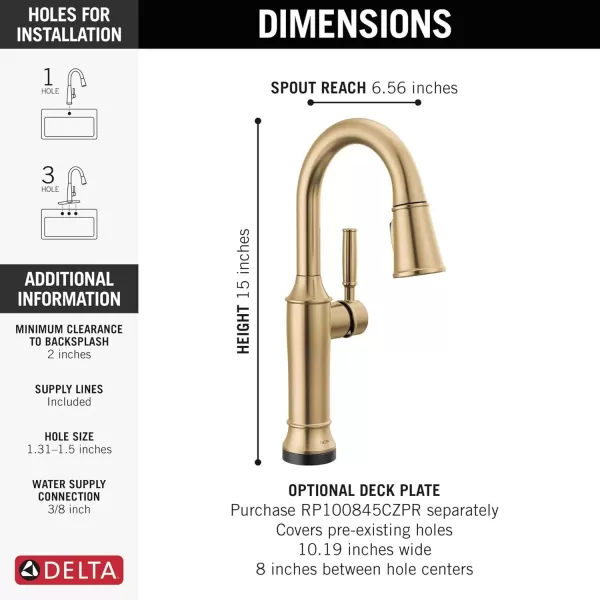 imageDelta Faucet Renaldi Touchless Bar Faucet with Touch Technology Bar Sink Faucet Single Hole Matte Black Wet Bar Faucets Prep Sink Faucet Faucet for Bar Sink Matte Black 9984TLBLDSTLumicoat Champagne Bronze
