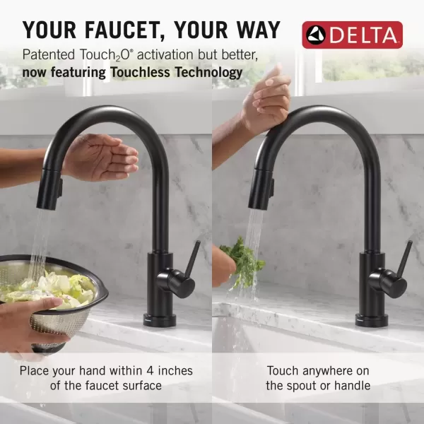 imageDelta Faucet Trinsic Touch Kitchen Faucet with Touchless Technology Kitchen Faucet with Pull Down Sprayer Black Kitchen Sink Faucet Touchless Kitchen Faucet Matte Black 9159TLBLDST