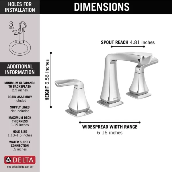 imageDelta Faucet Vesna Matte Black 3Hole Bathroom Faucet with PopUp Drain Assembly 35789LFBLChrome
