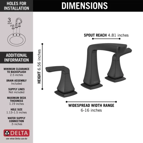 imageDelta Faucet Vesna Matte Black 3Hole Bathroom Faucet with PopUp Drain Assembly 35789LFBLMatte Black