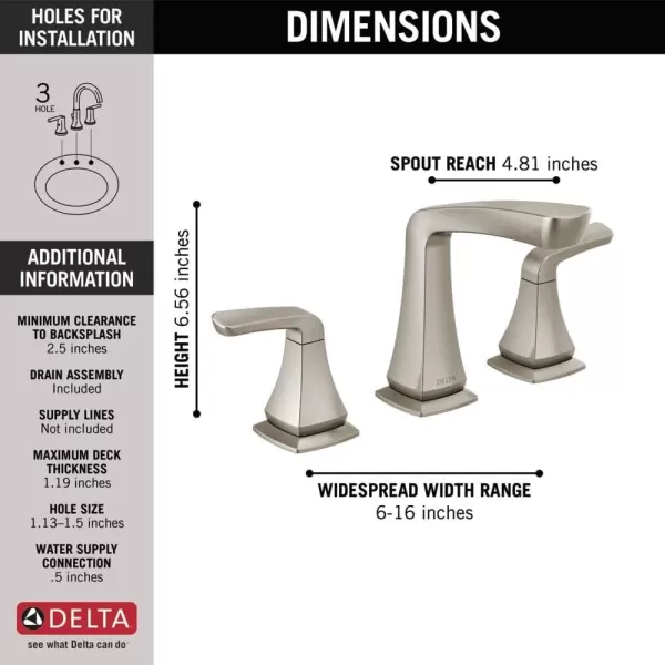 imageDelta Faucet Vesna Matte Black 3Hole Bathroom Faucet with PopUp Drain Assembly 35789LFBLSpotshield Brushed Nickel