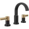imageDelta Faucet Albion Widespread Bathroom Faucet 3Hole Matte Black Bathroom Sink Faucet 2Handle Bathroom Faucet Bath Faucet Metal PushPop Drain Assembly 12 GPM Flow Rate Matte Black 35855LFBLMatte Black  Champagne Bronze