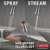 imageDELTA 19964ZSPSDDST Single Handle Pull Soap Dispenser and ShieldSpray Technology Kitchen Faucet 165 Inch SpotShield Brushed NickelChrome