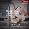 imageDELTA 19964ZSPSDDST Single Handle Pull Soap Dispenser and ShieldSpray Technology Kitchen Faucet 165 Inch SpotShield Brushed NickelSpotShield Brushed Nickel