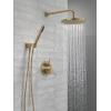 imageDelta Faucet Modern Raincan 2Setting Round Shower System Including Rain Shower Head and Handheld Spray Gold Rainfall Shower System Gold Shower Valve and Trim Kit Champagne Bronze 342702CZChampagne Bronze