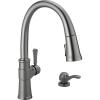 imageDELTA 19964ZSPSDDST Single Handle Pull Soap Dispenser and ShieldSpray Technology Kitchen Faucet 165 Inch SpotShield Brushed NickelBlack Stainless