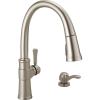 imageDELTA 19964ZSPSDDST Single Handle Pull Soap Dispenser and ShieldSpray Technology Kitchen Faucet 165 Inch SpotShield Brushed NickelSpotShield Brushed Nickel
