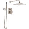 imageDelta Faucet Modern Raincan 2Setting Square Shower System Including Rain Shower Head and Handheld Spray Gold Rainfall Shower System Gold Shower Valve and Trim Kit Champagne Bronze 342701CZStainless