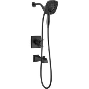 imageDelta Faucet Ashlyn 17 Series DualFunction Tub and Shower Trim Kit with 2Spray TouchClean In2ition 2in1 Hand Held Shower Head with Hose Matte Black T17464BLI Valve Not Included