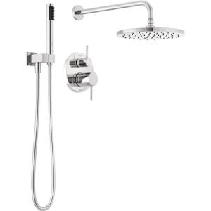 imageDelta Faucet Modern Raincan 2Setting Round Shower System Including Rain Shower Head and Handheld Spray Gold Rainfall Shower System Gold Shower Valve and Trim Kit Champagne Bronze 342702CZChrome