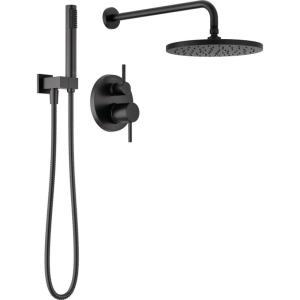 imageDelta Faucet Modern Raincan 2Setting Round Shower System Including Rain Shower Head and Handheld Spray Gold Rainfall Shower System Gold Shower Valve and Trim Kit Champagne Bronze 342702CZMatte Black