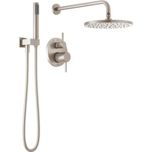 imageDelta Faucet Modern Raincan 2Setting Round Shower System Including Rain Shower Head and Handheld Spray Gold Rainfall Shower System Gold Shower Valve and Trim Kit Champagne Bronze 342702CZStainless