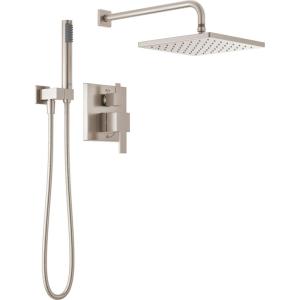 imageDelta Faucet Modern Raincan 2Setting Square Shower System Including Rain Shower Head and Handheld Spray Gold Rainfall Shower System Gold Shower Valve and Trim Kit Champagne Bronze 342701CZStainless