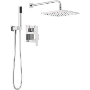 imageDelta Faucet Modern Raincan 2Setting Square Shower System Including Rain Shower Head and Handheld Spray Gold Rainfall Shower System Gold Shower Valve and Trim Kit Champagne Bronze 342701CZChrome