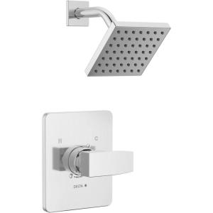 imageDelta Faucet Modern Raincan Square SingleFunction Shower Valve Trim Kit Black Shower Faucet Set Rainfall Shower Head Black Delta Shower Trim Kit Matte Black T14268BLPP Valve Not IncludedChrome