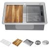 imageDELTA FAUCET 95A93225SSS Lorelai Workstation Kitchen Sink Dropin Top Mount Stainless Steel Single Bowl with WorkFlow Ledge and Chefs Kit of 5 Accessories30in