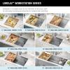 imageDELTA FAUCET 95A93225SSS Lorelai Workstation Kitchen Sink Dropin Top Mount Stainless Steel Single Bowl with WorkFlow Ledge and Chefs Kit of 5 Accessories45in