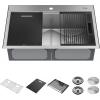 imageDELTA FAUCET Delta Rivet 30 Inch Black Stainless Steel DropIn Top Mount 16 Gauge Workstation Kitchen Sink Single Bowl in PVD Gunmetal Finish with WorkFlow Ledge and Accessories 95A9031T30SGSStainless Steel