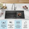 imageDELTA FAUCET Delta Rivet 32 Inch Black Stainless Steel Undermount 16 Gauge Workstation Kitchen Sink Single Bowl in PVD Gunmetal Finish with WorkFlow Ledge and Accessories 95B903132SGS