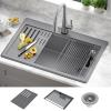 imageDELTA FAUCET Everest 30inch Granite Composite Workstation Kitchen Sink Undermount Single Bowl with WorkFlow Ledge and Accessories in Dark Grey 75B93330SDGDark Grey
