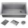 imageDELTA FAUCET Everest 30inch Granite Composite Workstation Kitchen Sink Undermount Single Bowl with WorkFlow Ledge and Accessories in Dark Grey 75B93330SDGDark Grey