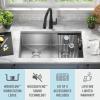 imageDELTA FAUCET Rivet 33Inch Workstation Kitchen Sink Undermount 16 Gauge Stainless Steel 5050 Double Bowl with WorkFlow Ledge and Chefs Kit of 9 Accessories 95B93133DSS