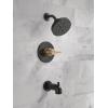 imageDelta Faucet Nicoli 14 Series SingleHandle Tub and Shower Trim Kit Shower Faucet with 5Spray H2Okinetic Shower Head Champagne Bronze 144749CZ Shower Valve IncludedMatte Black  Champagne Bronze