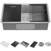 imageDELTA FAUCET DELTA Rivet 32Inch Workstation Kitchen Sink Undermount 16 Gauge Stainless Steel Single Bowl with WorkFlow Ledge and Chefs Kit of 6 Accessories 95B93132SSS