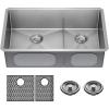 imageDELTA FAUCET Delta Lenta 32inch Undermount 16 Gauge Stainless Steel Double Bowl Kitchen Sink with Accessories 95303432D6SS Satin 32 Inch  Double Bowl