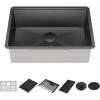 imageDelta Rivet 27 Inch Black Stainless Steel Undermount 16 Gauge Workstation Kitchen Sink Single Bowl in PVD Gunmetal Finish with WorkFlow Ledge and Accessories 95B903127SGS