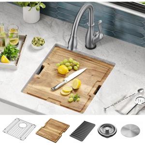imageDELTA FAUCET 95A93225SSS Lorelai Workstation Kitchen Sink Dropin Top Mount Stainless Steel Single Bowl with WorkFlow Ledge and Chefs Kit of 5 Accessories17in