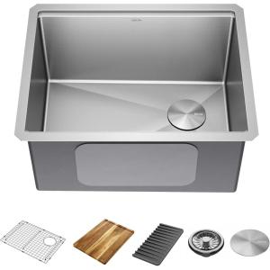 imageDELTA FAUCET 95A93225SSS Lorelai Workstation Kitchen Sink Dropin Top Mount Stainless Steel Single Bowl with WorkFlow Ledge and Chefs Kit of 5 Accessories24in