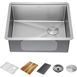imageDELTA FAUCET 95A93225SSS Lorelai Workstation Kitchen Sink Dropin Top Mount Stainless Steel Single Bowl with WorkFlow Ledge and Chefs Kit of 5 Accessories23in
