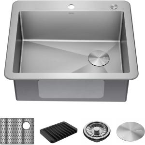imageDELTA FAUCET Delta Marca 25 Inch DropIn Undermount Stainless Steel Single Bowl Kitchen Sink with Accessories