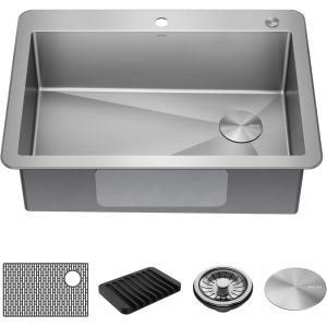 imageDELTA FAUCET Delta Marca 30 inch DropIn Undermount Stainless Steel Single Bowl Kitchen Sink with Accessories30in