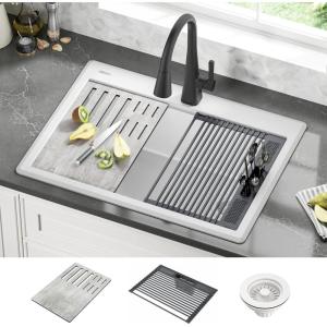 imageDELTA FAUCET Everest 30inch Granite Composite Workstation Kitchen Sink Undermount Single Bowl with WorkFlow Ledge and Accessories in Dark Grey 75B93330SDGWhite
