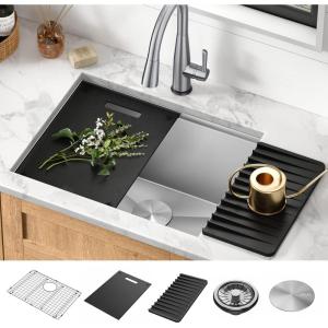 imageDELTA FAUCET Rivet 24inch Workstation Laundry Utility Kitchen Sink Undermount 16 Gauge Stainless Steel Single Bowl with WorkFlow Ledge and a Kit of 5 Accessories 95B903124SLSS