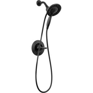 imageDelta Faucet Arvo 14 Series SingleHandle Shower Faucet Shower Trim Kit with 4Spray In2ition 2in1 Dual Hand Held Shower Head with Hose Matte Black 142840BLI Valve IncludedMatte Black